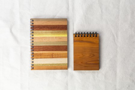 飛騨の木リングノート/A6しましま＆A7一枚板　2冊セット ストラップ付き[Q1645]