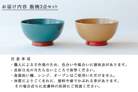 【ふるさと納税限定】【選べるセット】aisomo cosomo 飯椀2点セット モスグリーン×オレンジ / ベージュ×ピンク ツートンカラーのPOPな越前漆器＜100%天然漆＞【老舗塗師屋創業230年