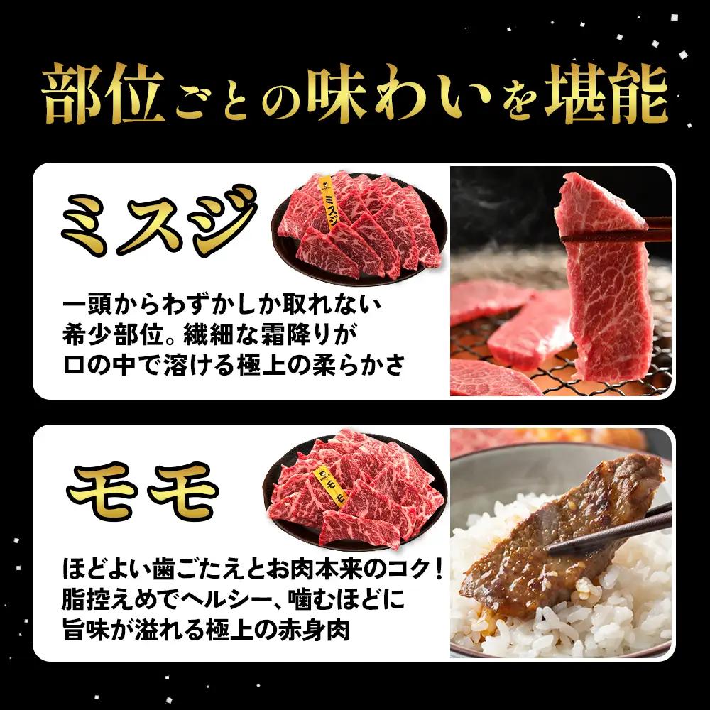 宮崎県産 黒牛 焼肉 赤身 牛肉 焼肉セット ミスジ モモ 2点盛り 560g(280g × 2パック)焼肉用 肉 お肉 牛 国産牛 食べ比べ  セット 小分け 真空パック 冷凍 贈答 贈答用 ギフト