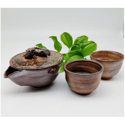 ふるさと納税 備前市 備前焼宝瓶と煎茶碗2個セット(登り窯)