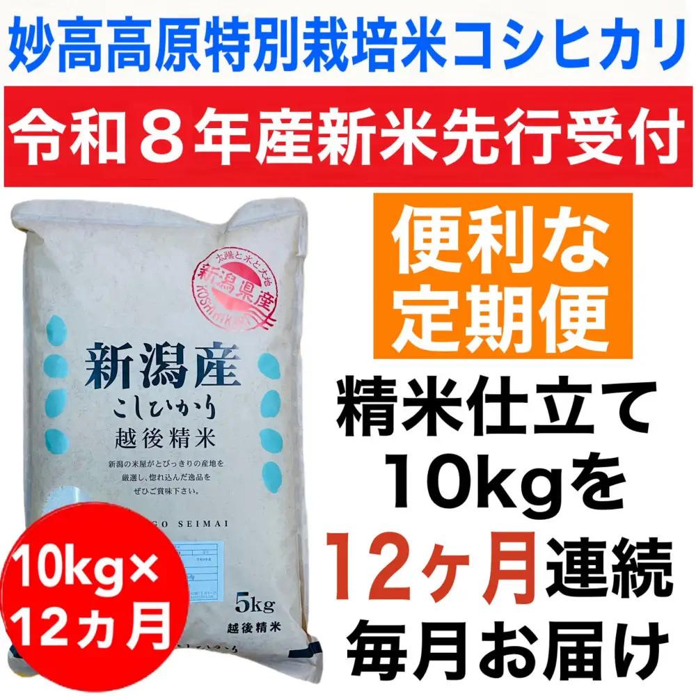 【令和8年度産新米定期便予約】新潟県妙高高原減農薬特別栽培米コシヒカリ 10kg（5kg×2袋）全12回