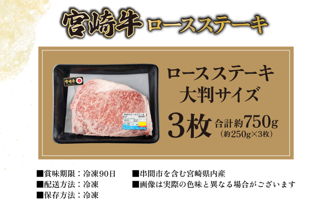 KU309-3 宮崎牛ロースステーキセット 計750g (250g×3)