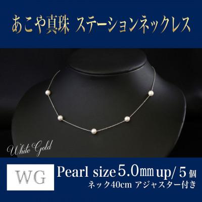 ふるさと納税 嘉麻市 WG(K18)あこや真珠ステーションネックレス　アジャスター付(40cm)