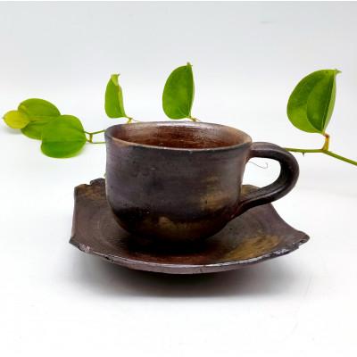 ふるさと納税 備前市 備前焼コーヒーカップセット切り込み皿(登り窯)