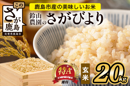 鈴山農園こだわり さがびより 玄米 20kg F-90 佐賀県 鹿島市 お米 ブランド米
