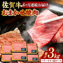 【ふるさと納税】【6回定期便】 艶さし！ 佐賀牛 焼肉用 計3kg （500g×6回） ※バラ・肩ロース・モモのいずれかの部位※ 吉野ヶ里町 [FDB034]