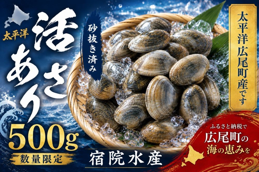 
                  広尾町産　数量限定　活あさり　500g【アサリ　貝　生　新鮮　期間限定　北海道　宿院水産】(G0018)
                