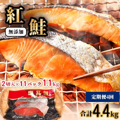 ふるさと納税 塩竈市 【毎月定期便】天然 紅鮭 切り身 1.1kg(2切入×11パック)全4回