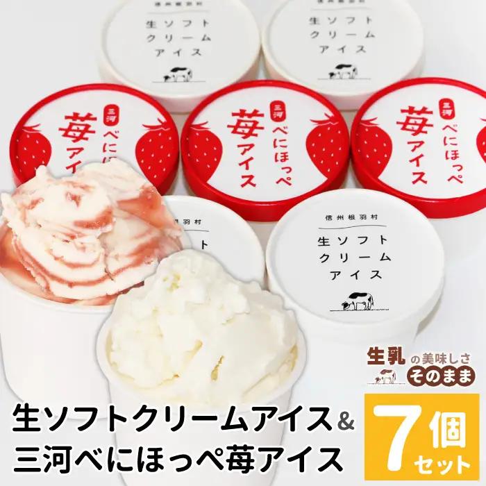 〈スピード発送〉生ソフトクリームアイス＆紅ほっぺいちごアイス 7個入り アイスクリーム アイス ソフトクリーム 苺 いちご 紅ほっぺ  根羽村 ネバーランド 6000円