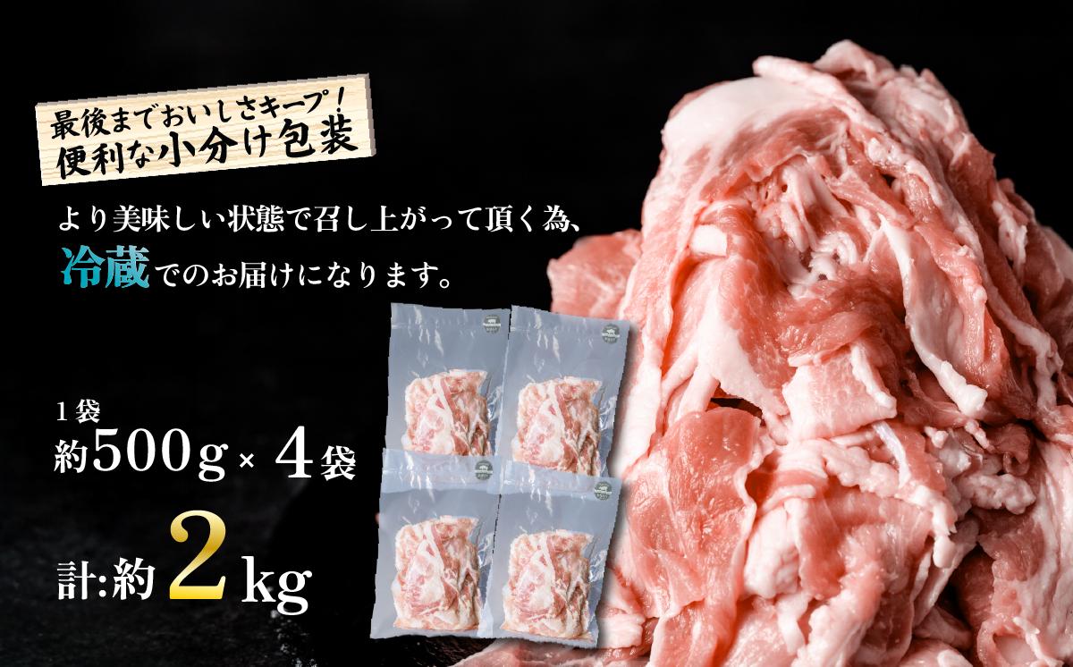 豚肉 切り落とし 約2㎏ （ 約500g × 4袋 ）茨城県産ブランド豚使用 【 茨城 国産 ローズポーク キングポーク 常陸の輝き 冷蔵 クール 真空パック 飯塚畜産 】