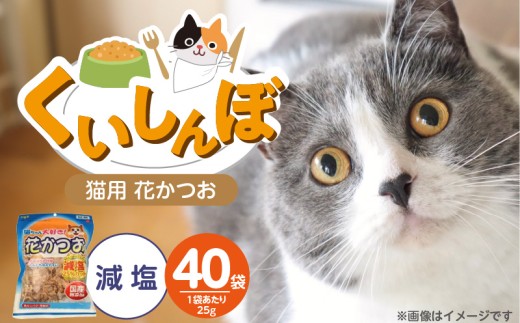 くいしんぼ 猫ちゃん大好き 花かつお 減塩 25g×40袋セット _ くいしんぼ 猫ちゃん大好き花かつお セット内容 減塩 25g×40袋 良質 かつお節 国産 高タンパク 低脂肪 減塩タイプ 塩分 25％カット ふりかけ用 愛猫 猫 キャットフード 福岡県 久留米市 送料無料 _Pf087-02
