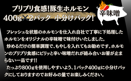 お肉屋さん 自慢の味付け！ 国産 豚 生ホルモン 辛味噌味 800g（400g×2パック） 冷凍 小分け 味付 簡単 調理 豚ホルモン ブタホルモン ホルモン 焼肉 おつまみ バーベキュー BBQ 宮