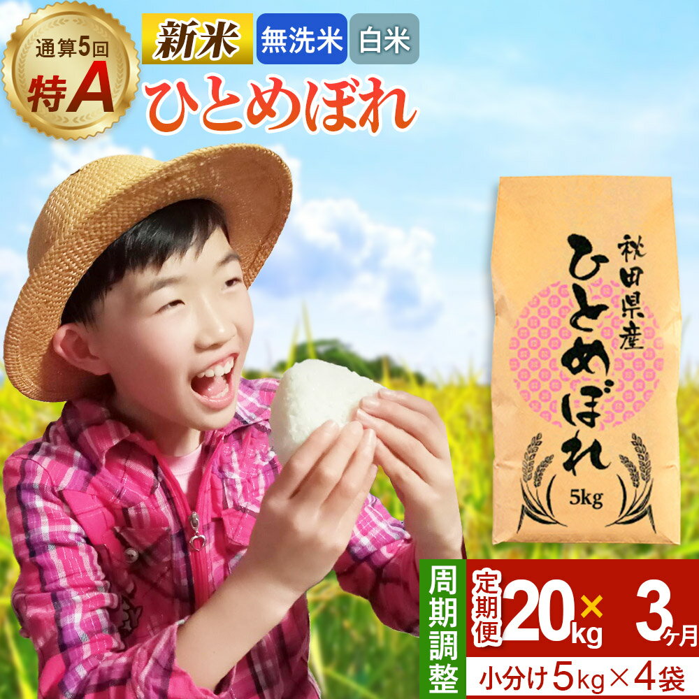 【ふるさと納税】《定期便3ヶ月》令和7年産 【無洗米／白米】通算5回 特A 秋田県産ひとめぼれ 20kg (5kg×4袋)×3回 お届け周期調整 隔月もOK