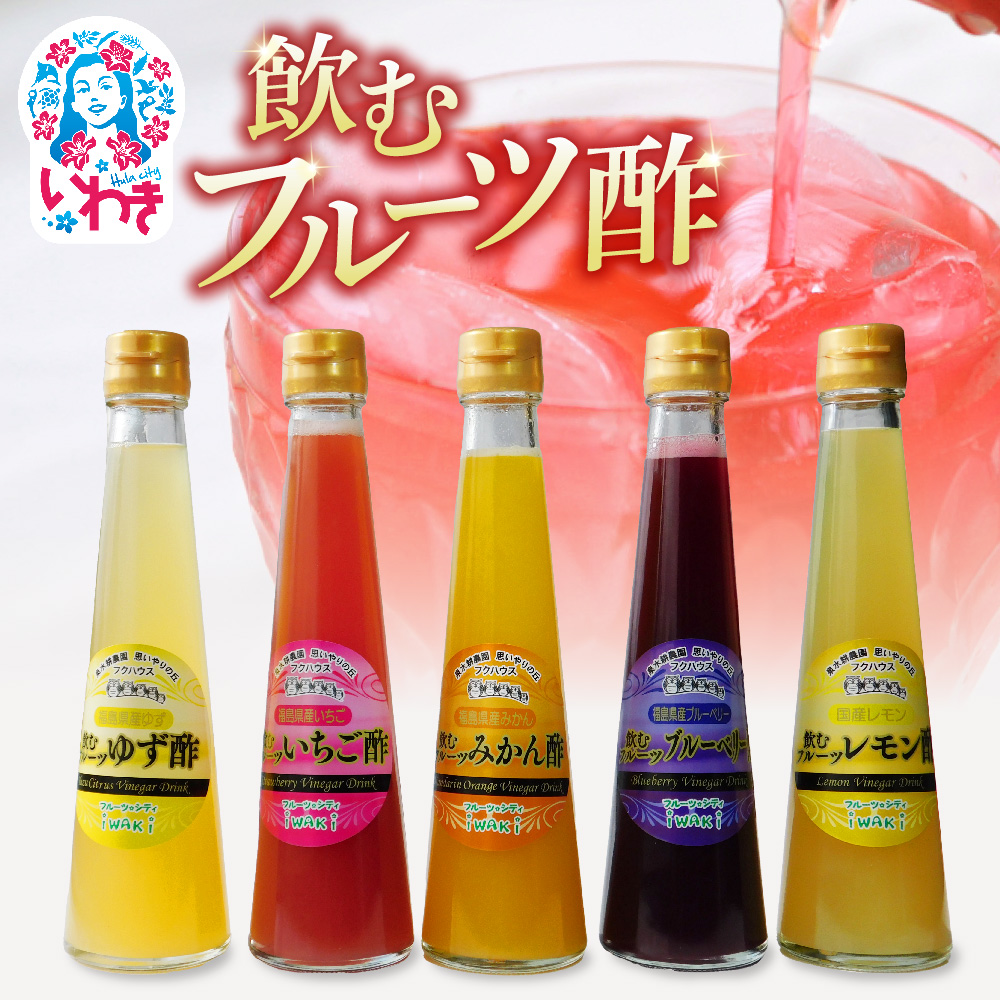 フクハウス飲むフルーツ酢5本Cセット | フクハウス 飲むフルーツ酢 福島産 いちご酢 みかん酢 ブルーベリー酢 ゆず酢 レモン酢 りんご酢 健康ドリンク 美容 ダイエット 福島フルーツ 甘酸っぱい ギフト プレゼント | OF001-5-C
