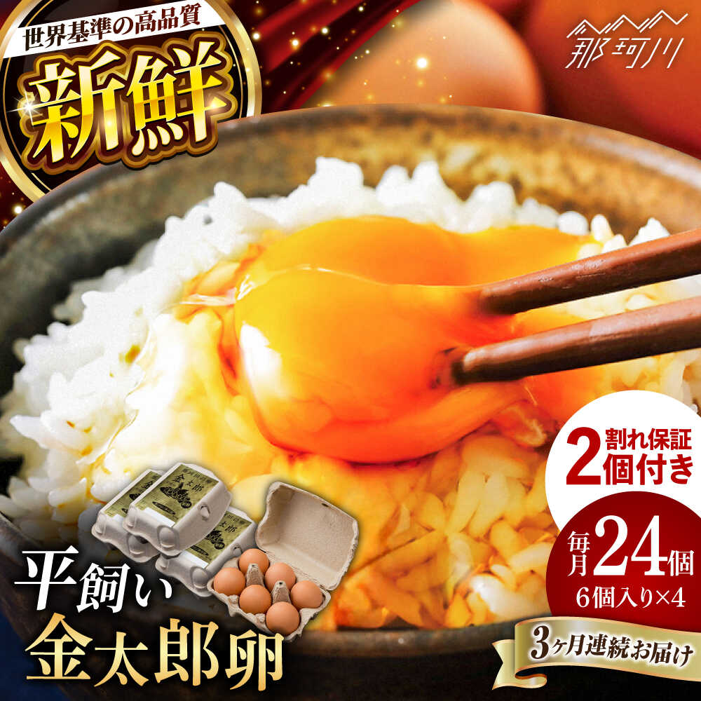 【ふるさと納税】【3回定期便】【TVで紹介！】【鮮度AA級の世界最高ランク！】金太郎卵 たまご 定期便 平飼い 卵 朝食 卵かけご飯 玉子 新鮮 24個（6個×4パック）＜有限会社フジノ香花園＞那珂川市[GAM033]