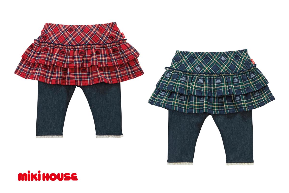 
            【ミキハウス】チェックスカート付き8分丈パンツ（赤・紺）90～100cm（48-13）こども 子ども服 子ども 子供 子供服 播州織 mikihouse ミキハウス
          