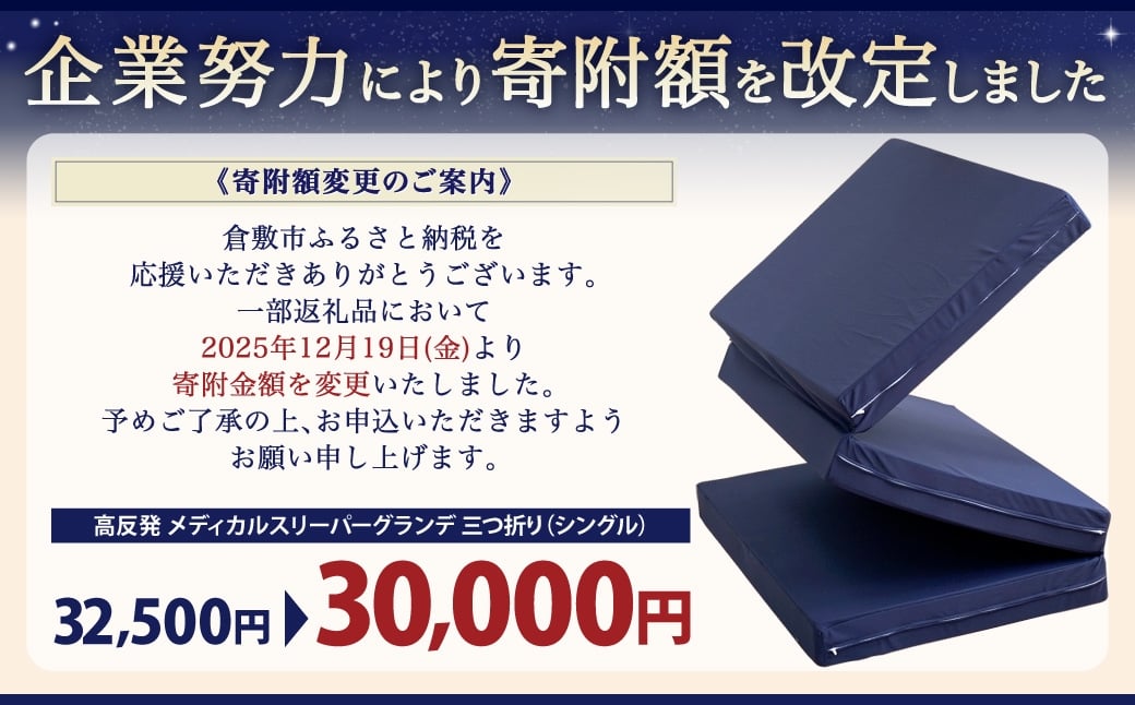 MSグランデS 三つ折り【ネイビー／ホワイト】 日本製 高反発 マットレス 三つ折り メディカルスリーパーグランデ