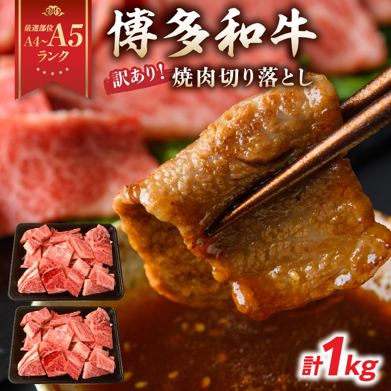 訳あり！【A4～A5】博多和牛焼肉切り落とし(肩ロース・バラ） 1kg(500g×2p)  肉 お肉 和牛 黒毛和牛 博多和牛 A4 A5 焼肉 BBQ バーベキュー 肩ロース バラ カルビ 贈り物 化粧箱 福岡県 八女市