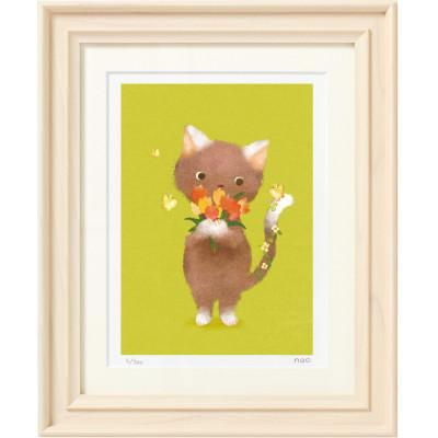 ふるさと納税 茨木市 イラスト作家「菜生」アートフレーム〈春とねこ〉猫