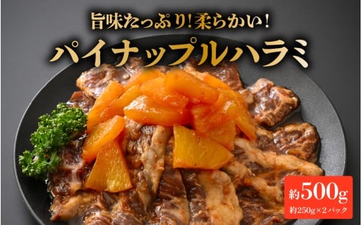パイナップルハラミ（約250ｇ×2パック 計約500g） [A-066045] / 牛 牛肉 ハラミ 特製ダレ パイナップル 柔か 漬け込み 急速冷凍 焼肉 BBQ 福井市 送料無料