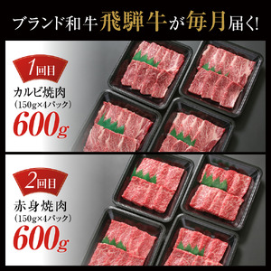 【定期便】飛騨牛 全５回（焼肉・すき焼き・ステーキ）計3kg | 焼肉 ステーキ カルビ 食べ比べ 牛 定期 飛騨高山ミート S857