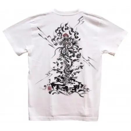 手描きTシャツ 仏画 倶利伽羅不動 白 (半袖 XLサイズ)【1615007】