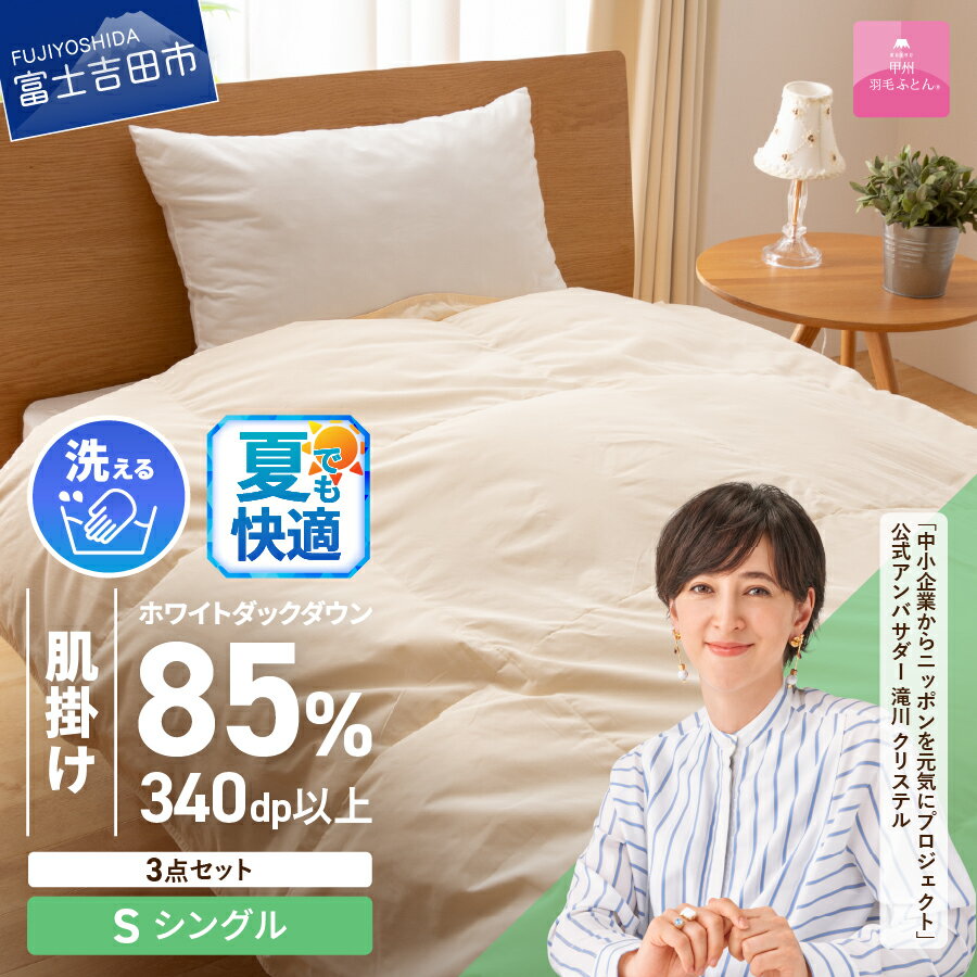 【ふるさと納税】 夏用 羽毛布団 掛け布団 セット シングル 日本製 洗える 肌掛け 掛け布団カバー 枕カバー 綿100％ 3点セット 抗菌 除菌 ウイルス除去 防ダニ 掛けカバー 布団セット 洗濯可 国産 衣替え ベッド 暖かい 【甲州羽毛ふとん】