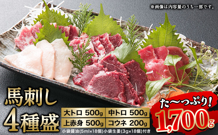 馬刺し4種盛り 1700g 長洲町L（桜屋）《30日以内に出荷予定(土日祝除く)》馬刺し 熊本 長洲町 赤身 コウネ たてがみ 大トロ 中トロ 食べ比べ 馬肉---sn_fskbs4syu_30d_24_167000_1700g---