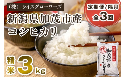 【令和7年産コシヒカリ】【定期便3回隔月お届け】新潟県加茂市産コシヒカリ 精米 3kg 《順次出荷》 新潟県産コシヒカリ 新潟産コシヒカリ 新潟コシヒカリ 新潟県産こしひかり 新潟産こしひかり 新潟こしひかり コシヒカリ こしひかり お米 白米 米 定期便 （株）ライスグローワーズ