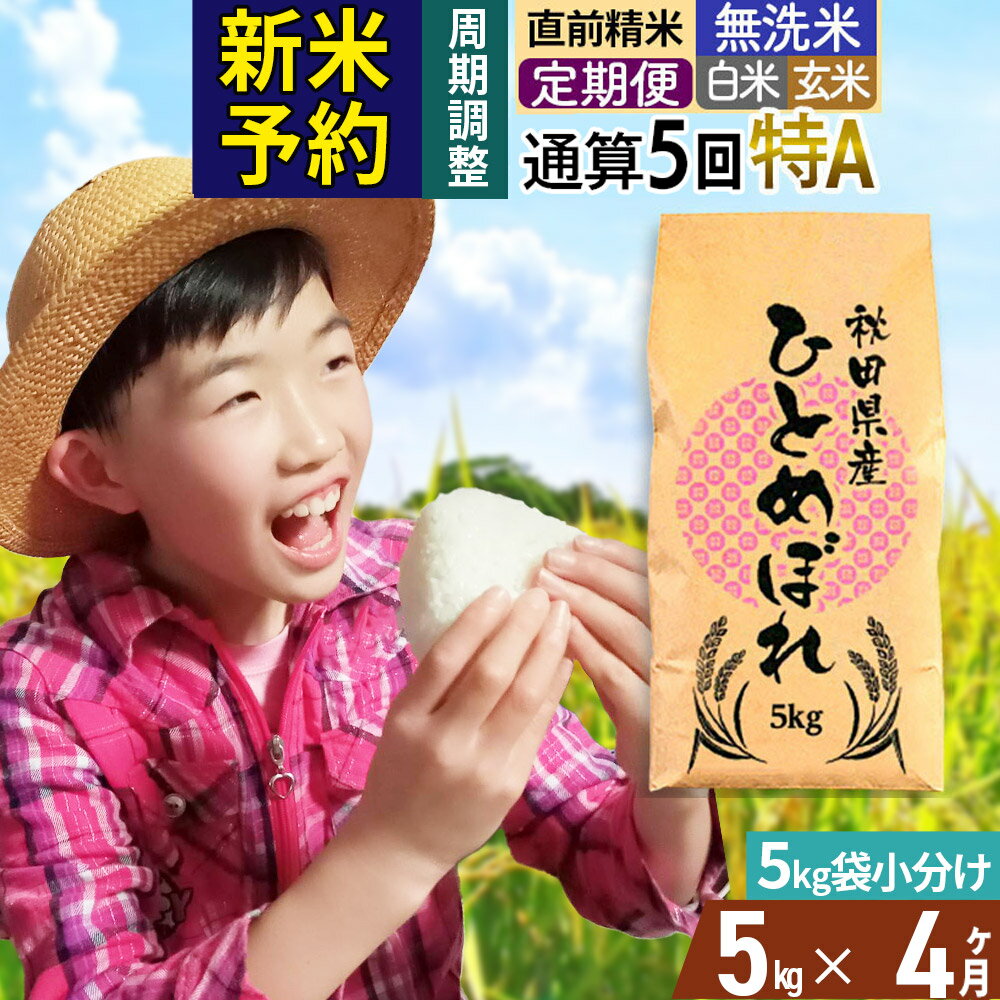 【ふるさと納税】《予約受付》《定期便4ヶ月》令和7年産【無洗米／白米／玄米】通算5回 特A 秋田県産ひとめぼれ 5kg (5kg×1袋)×4回 お届け周期調整 隔月もOK【2025年11月中出荷予定】