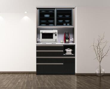 （ブラック木目）【開梱設置】 レガシー キッチンボード 幅120cm 耐震 引き戸 食器棚 モイス カップボード 完成品 ダイニングボード スリム キッチン収納 大川家具