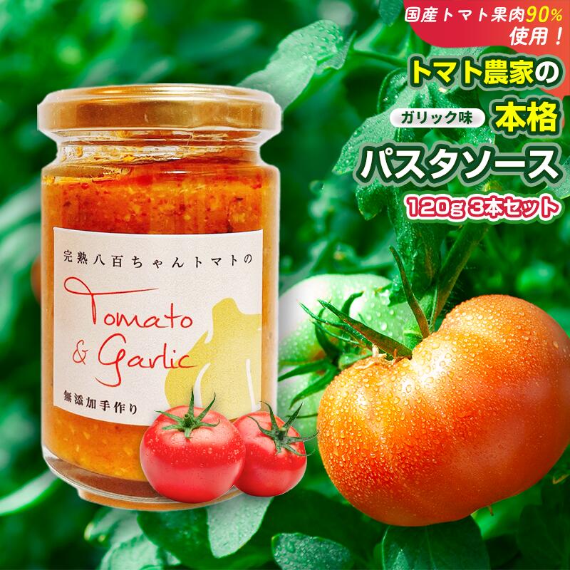 【ふるさと納税】【国産トマト果肉90%使用！】トマト農家の本格パスタソース ガーリック味 120g 3本セット｜国産 姫路市産 完熟八百ちゃんトマト 万能調味料