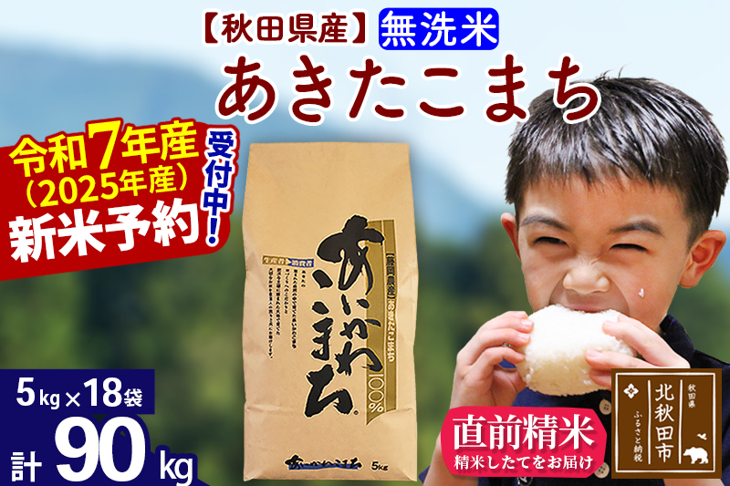 ※令和7年産 新米予約※秋田県産 あきたこまち 90kg【無洗米】(5kg小分け袋) 【1回のみお届け】2025産 お米 藤岡農産