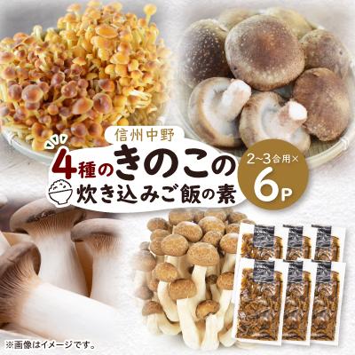 ふるさと納税 中野市 四種のきのこの炊き込みご飯の素　6パック