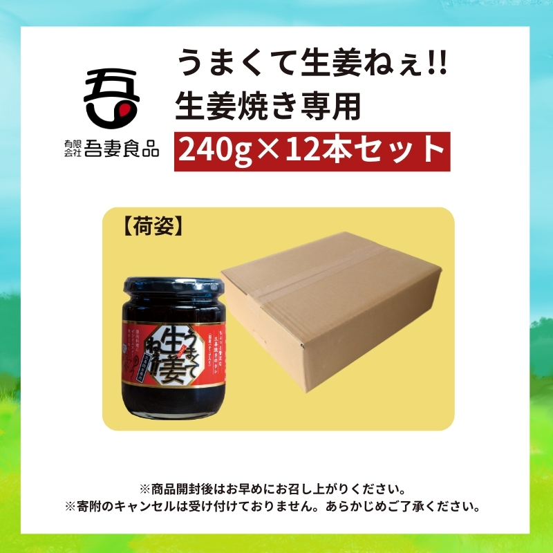 うまくて生姜ねぇ!!生姜焼き専用12本セット 【しょうが 国産 醤油漬け しょうが焼き タレ ごはんのお供 調味料 薬味 隠し味 猪苗代町 福島県】