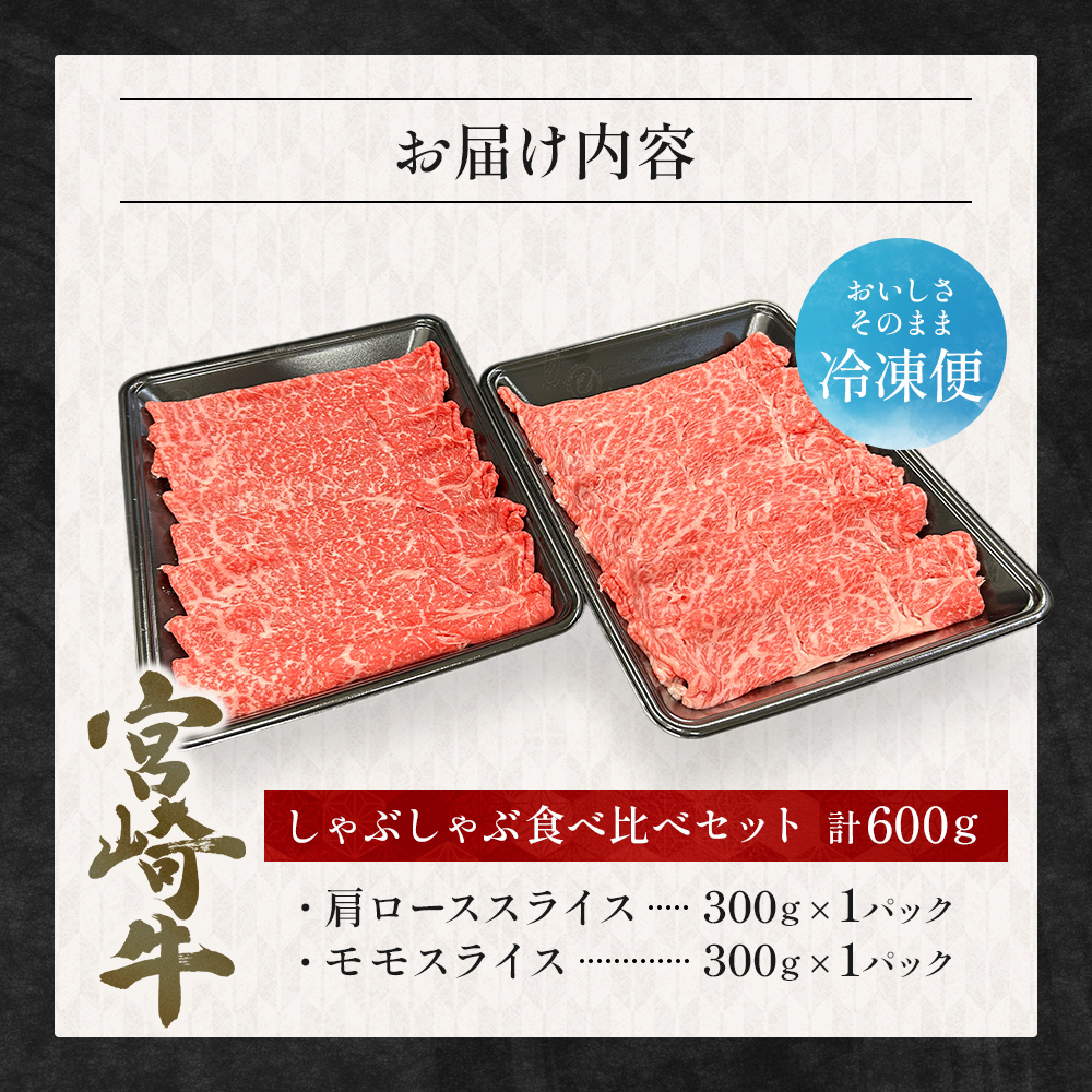 宮崎県西ノ原牧場・A4等級以上宮崎牛食べ比べしゃぶしゃぶロース・モモ 計600g（国産 牛肉 肉 宮崎牛 黒毛和牛 お肉 しゃぶしゃぶ 焼肉 人気 ロース モモ 食べ比べ）_イメージ4