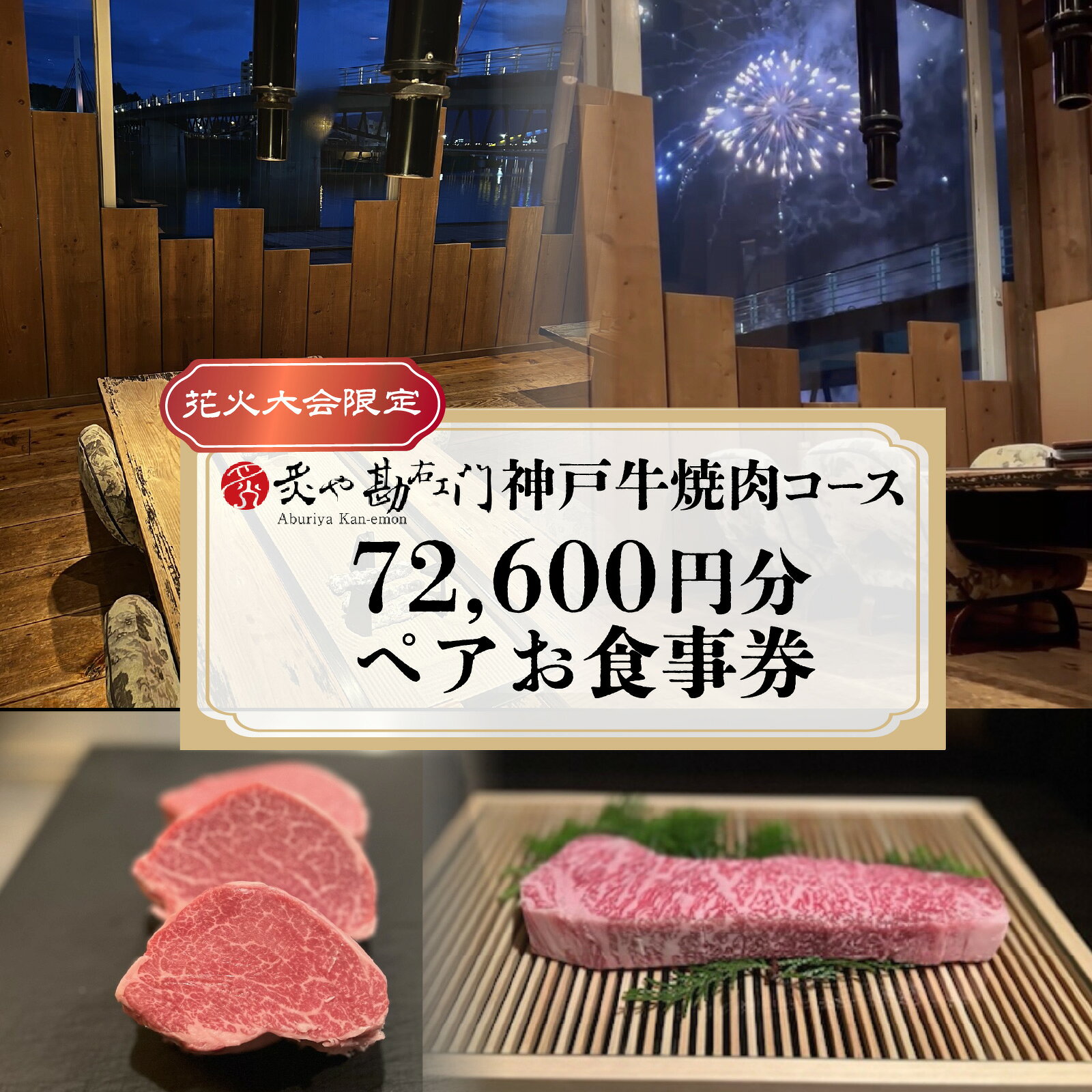 【ふるさと納税】 焼肉 食事券 神戸牛 肉 狩野川 花火大会 開催日 限定 約 72,600円分 ペア コース コース料理 ペアチケット 沼津