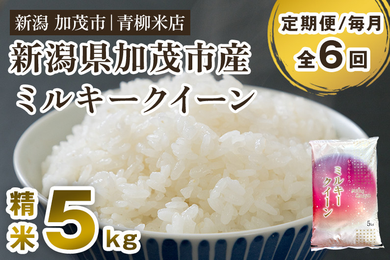 
                  【令和8年産新米先行予約】【定期便6ヶ月毎月お届け】新潟県央地区 ミルキークイーン 精米5kg 《9月下旬～順次出荷》 新潟米 新潟産 お米  白米 加茂市 青柳米店
                