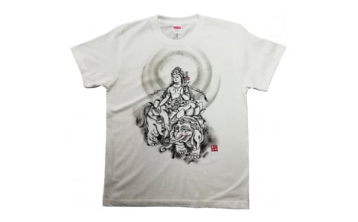 手描きTシャツ 仏画 普賢菩薩 白 (半袖 Mサイズ)【1615093】