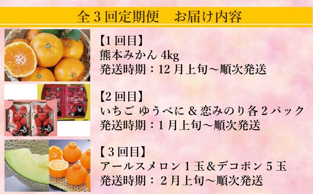【年3回定期便】熊本おすすめフルーツ定期便A（みかん・いちご・メロン＆デコポン）