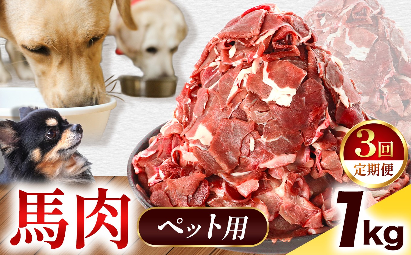 
                  【 定期便3回 】ペット用 馬肉 切り落とし 1kg ( 500g × 2パック ) | 熊本県 熊本 くまもと 和水町 なごみ 馬肉 おまかせ 日本原産 国内肥育 小分け 冷凍
                
