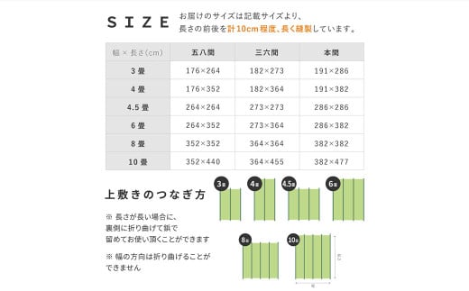 長さ調節できる国産い草上敷き　五八間 6畳用 264×352cm