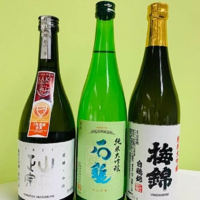 【ふるさと納税】 ”ワイングラスで美味しい日本酒アワード2020” 金賞受賞酒入り 純米大吟醸・吟醸・特別純米酒 ギフトセット 石鎚酒造 八木酒造部 梅錦 愛媛県