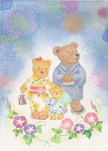 フレーム入り版画「花火の思い出」絵本作家おまたたかこジークレー版画