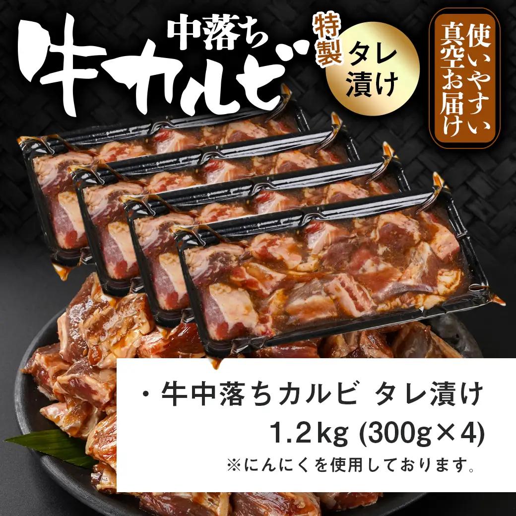 牛中落ちカルビ タレ漬け1.2kg〔AAJ-33-023-1200g〕_(都城市)  味付き牛中落ちカルビ 300gパック 真空 小分け 1200g