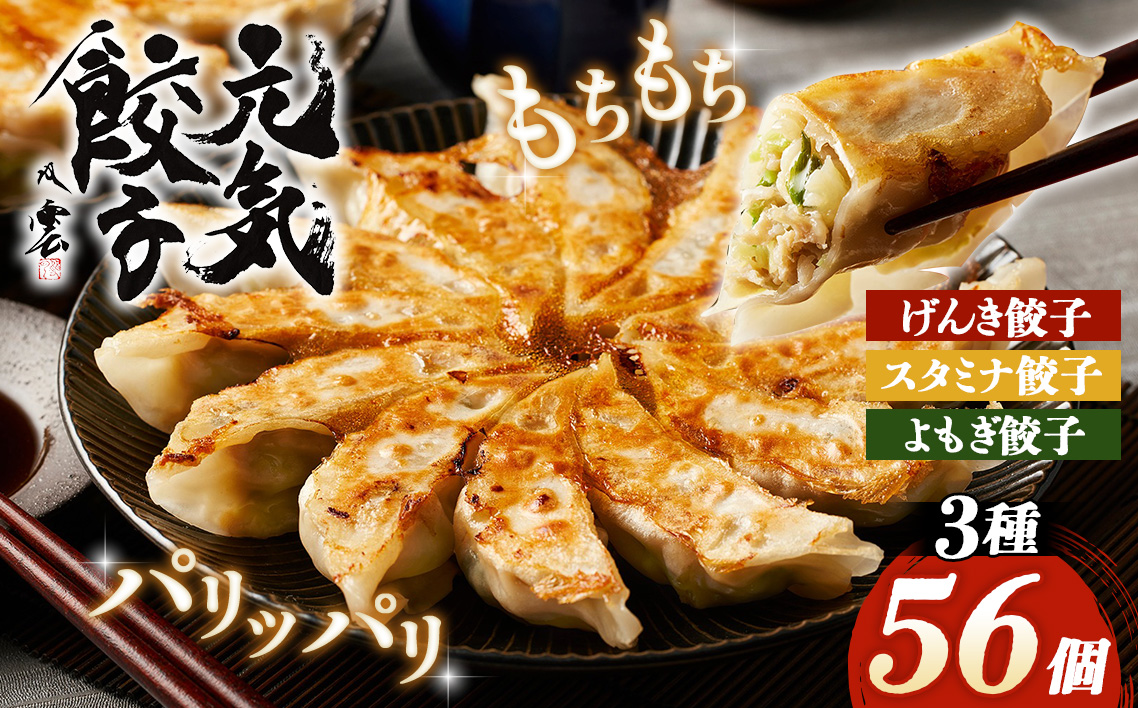 元気餃子のこだわり餃子3種セット（56個入り/冷凍生餃子） 食べ比べ ギョーザ専門店 中華総菜 点心 もちもち パリパリ