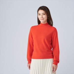 日本製 カシミヤ100% レディース ハイネックセーター オレンジ 2Lサイズ [1740]