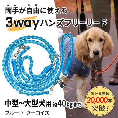 ふるさと納税 掛川市 【犬用】3WAYハンズフリーリード(中型〜大型犬用)ブルー×ターコイズ【ゴールデンママ】