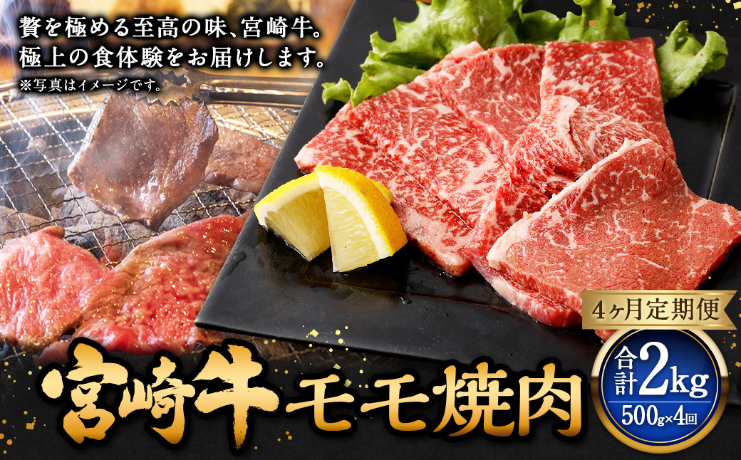 
【4ヶ月定期便】＜宮崎牛モモ焼肉 500g（1パック：500g×4回）＞ お申込みの翌月下旬頃に第一回目発送（12月は中旬頃） 牛肉 お肉 肉 和牛
