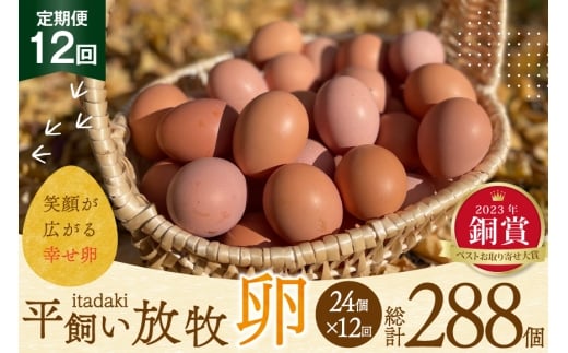 卵 平飼い たまご タマゴ 玉子 新鮮 12回 定期便 平飼い放牧卵「itadaki」4パック 24個／回  総計288個 [ナチュラルエッグラボ 長崎県 平戸市 hr42bgy420052] 12ヶ月 鶏卵 オーガニック 放し飼い お取り寄せ 人気